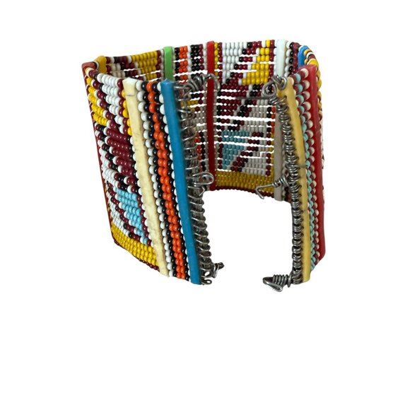 Masai Bracelet Wide wire seed beads multicolor african vintage - Picture 5 of 7